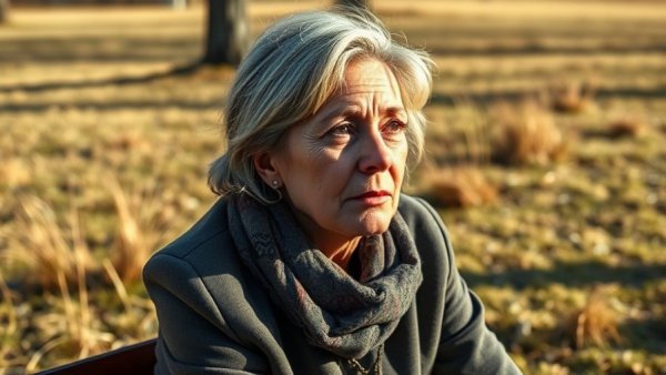 Mature woman reflecting on Utah cryptocurrency fraud legislation outdoors.