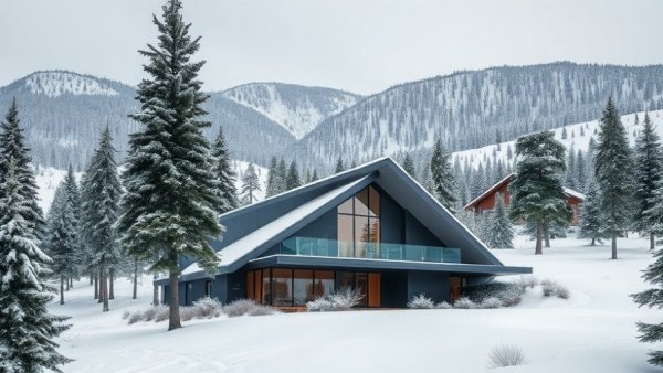 Modern home in New Colony, White Pine Canyon amid snowy landscape.