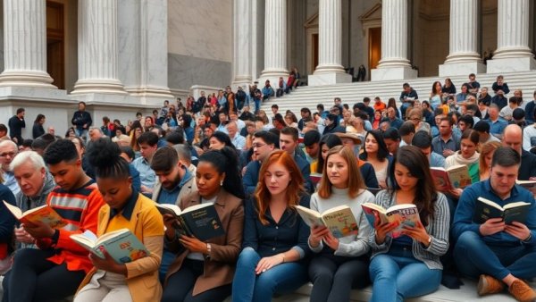 Protesters reading at Utah Capitol for legislation protest.