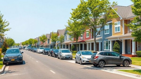 Suburban street view with parking, highlighting Vineyard parking regulations.