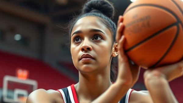 Intense female basketball player aiming for a shot during Utah women's basketball comeback victory.