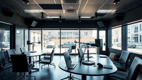 Modern radio studio setup at KSL NewsRadio, Salt Lake City.