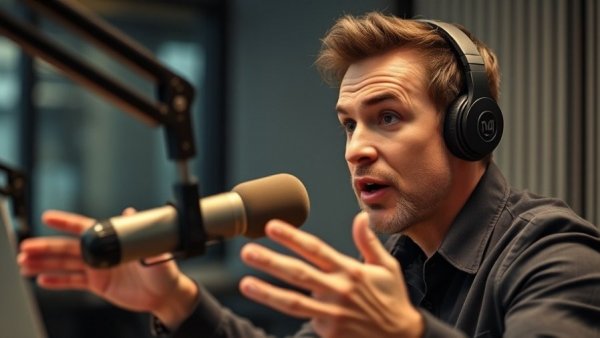 Focused radio host broadcasting at Salt Lake City station, Local Innovations in Salt Lake City