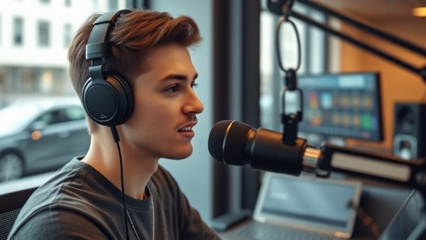 Radio host in studio during Cougar Sports Saturday broadcast.
