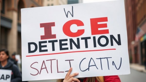 Protest sign against ICE detention camp in Salt Lake City, ICE warehouse purchase concerns.
