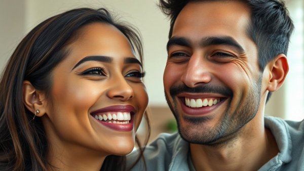 Close-up portrait of smiling individuals, warm ambiance.