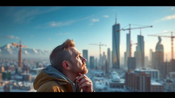 Futuristic Utah developments in 2026 with a thoughtful man.