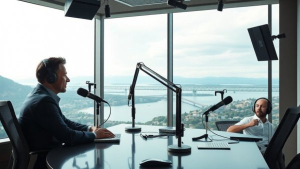 Salt Lake City community initiatives radio discussion in a modern studio.