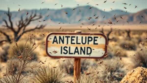 Antelope Island sign with gnat infestation in background.