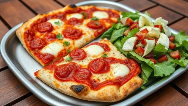 Pizza and salad on wooden table, related to new restaurant and bar licenses Utah.