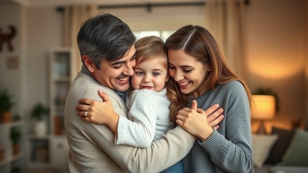 Family providing support to a child indoors to improve grief and trauma care.