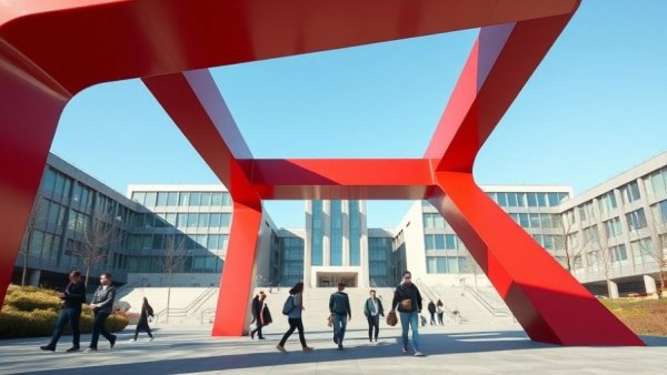 Measles Outbreak in Utah: Students walking on campus near red sculpture.