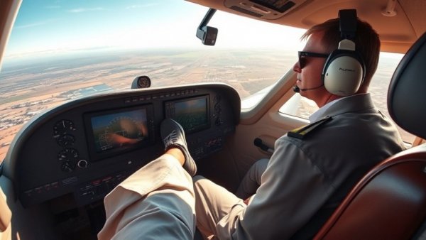 Pilot flies airplane using feet in cockpit view, inspiring scene.