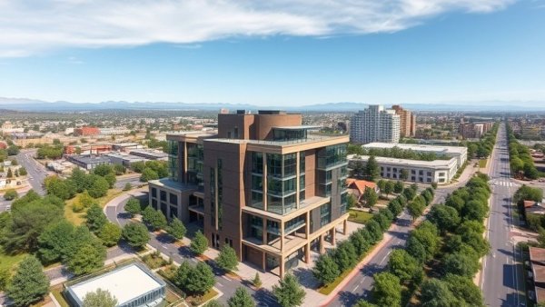 Proposed Salt Lake City hotel viewed from above with urban skyline.