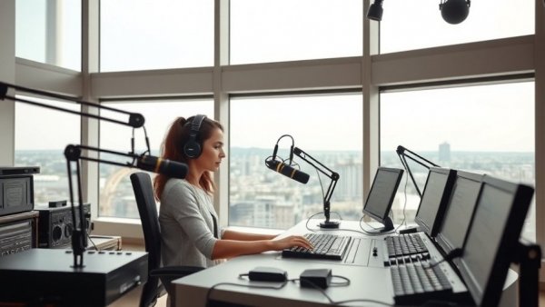 Salt Lake City Community Initiatives radio host in a modern studio.