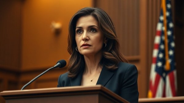 Utah Supreme Court Justice speaking in courtroom with American flag.