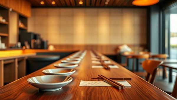 Wooden sushi bar setup in Salt Lake City restaurant.