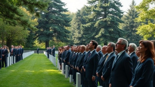 Formal gathering at cemetery during funeral services