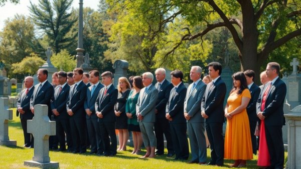 Alan Osmond funeral services with a group gathered in a cemetery.