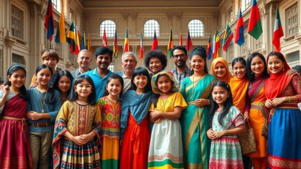 Celebration of 200 years of U.S.-Peruvian ties with children in traditional attire.