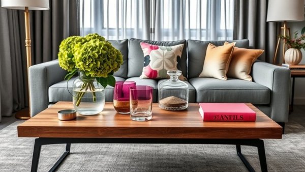 K. Rocke Design vibrant modern living room with green hydrangeas.