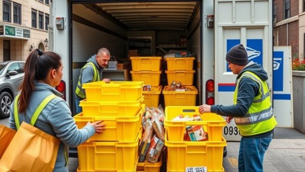 Stamp Out Hunger Food Drive Utah with volunteers loading bins into truck.