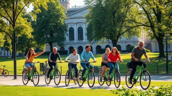 People cycling in Greenbike community bike-sharing initiative.
