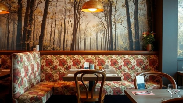 Chic dining setup with floral patterns in a Utah restaurant.