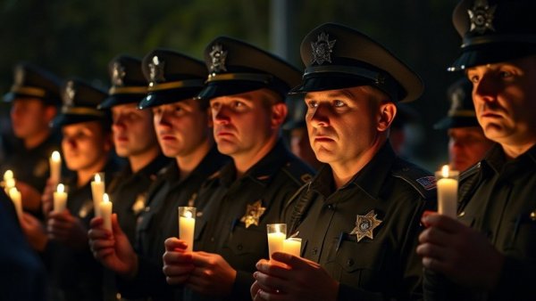 Police officers holding candles at Police Week Candlelight Vigil.
