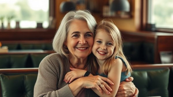 Parowan grandma stage 4 cancer smiling with a young girl in a warm embrace.