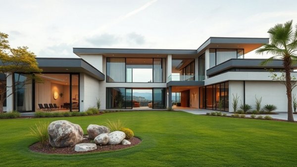 Modern luxury home with Feng Shui garden reflecting harmony