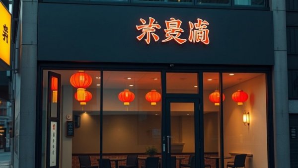Xiao Bao Bao restaurant storefront with neon signs and red lanterns