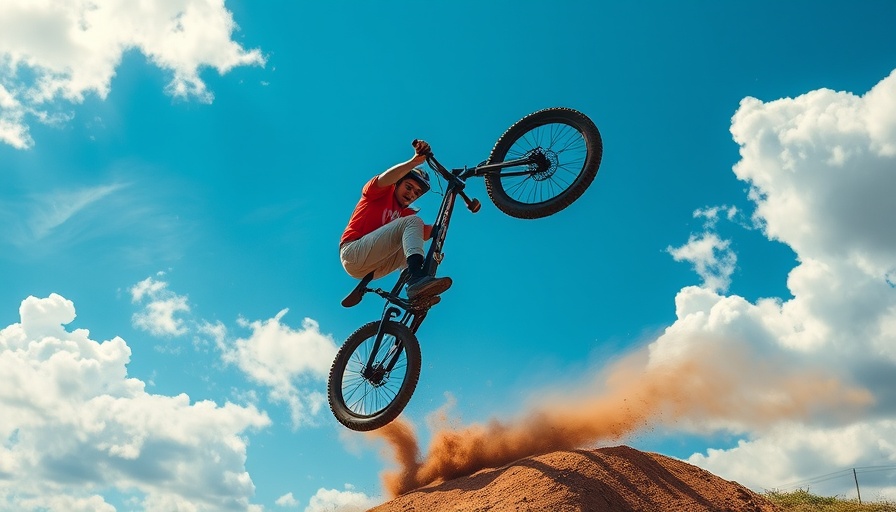 BMX biker flipping at X Games Salt Lake City against vivid sky.