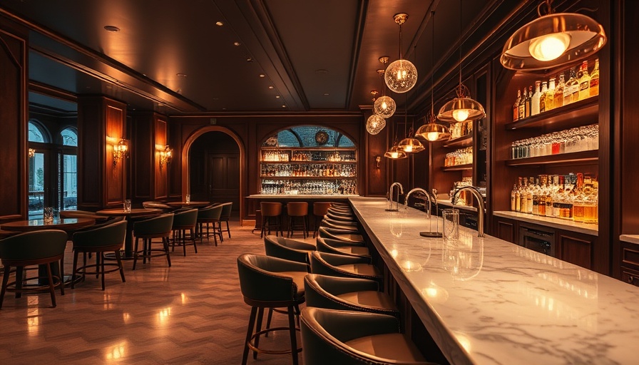 Chic modern bar interior for food and drink events in July.
