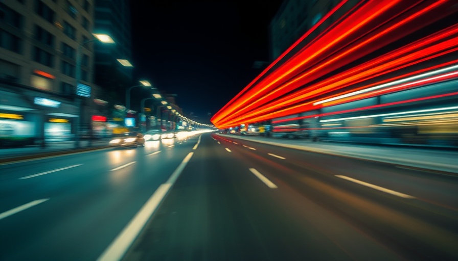 Long exposure photo showing light pollution effects with vivid light trails.