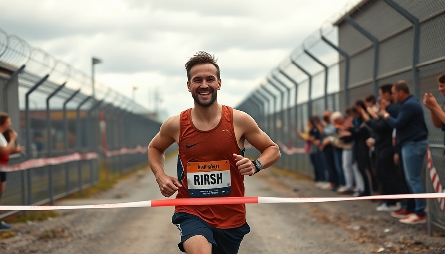 Runner finishes half marathon inside Utah prison with cheering crowd.
