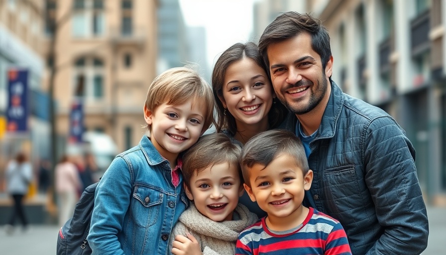Happy family posing together outdoors in Utah County.