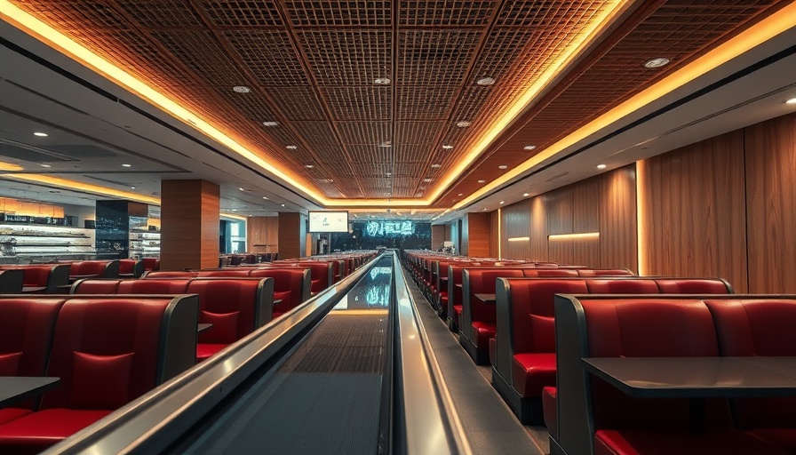 Conveyor Belt Sushi in Sugar House - modern restaurant interior with booths and red seats.