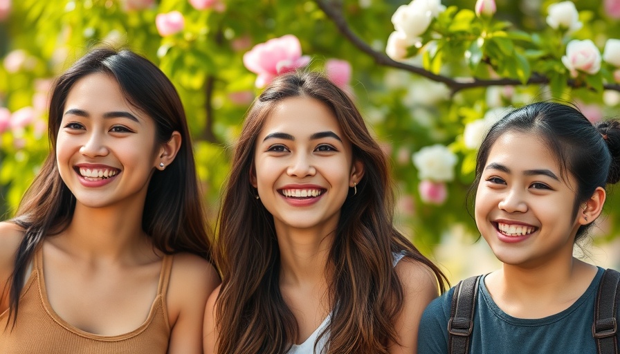Young adults smiling outdoors amidst greenery, joyful moment.