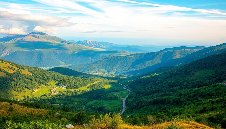 Scenic hilltop view with mountains and greenery for July events.