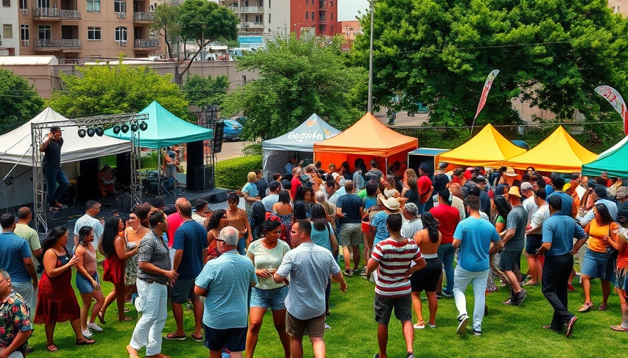 Outdoor festival with diverse crowd enjoying music and dance.