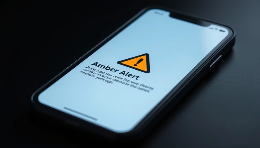 Amber Alert System notification on smartphone with caution symbol.