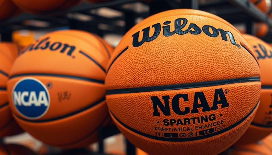 NCAA basketballs arranged on a rack, highlighting college sports debate.