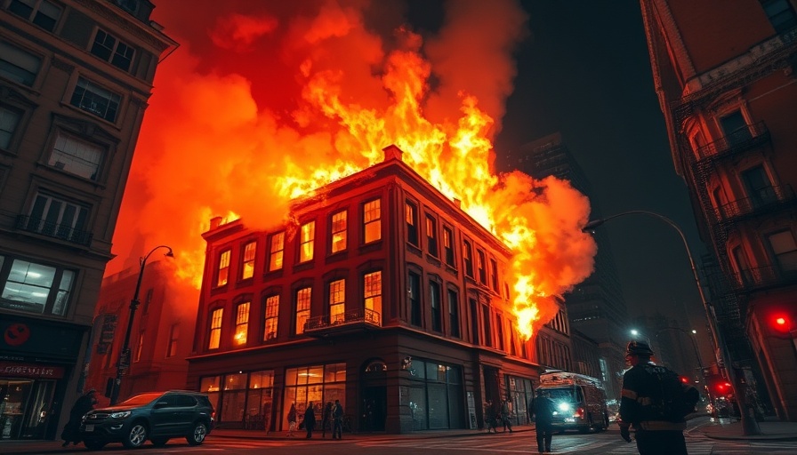 Firefighters battle historic business complex fire in Salt Lake City at night.