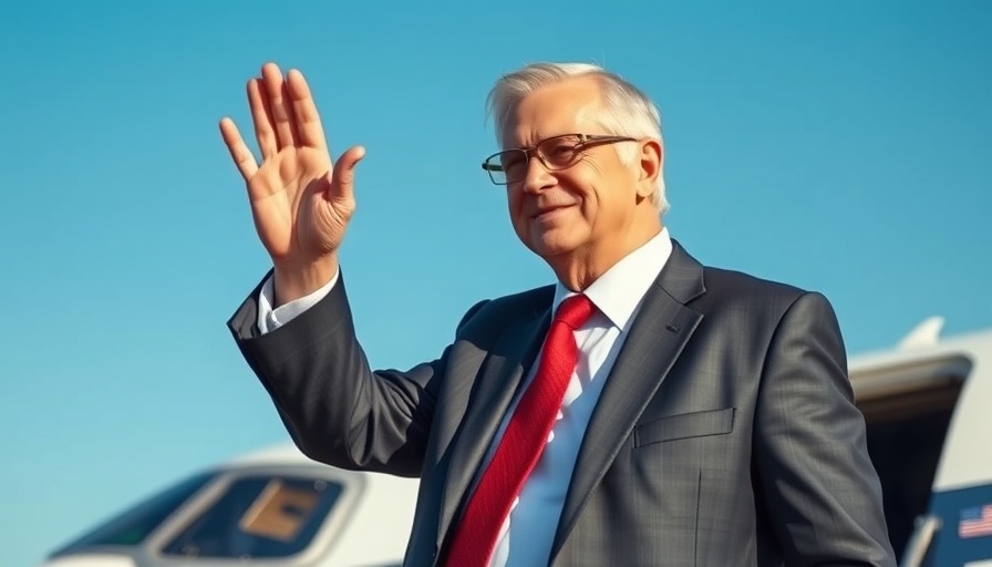 Leader waving near aircraft at Alaska summit event.