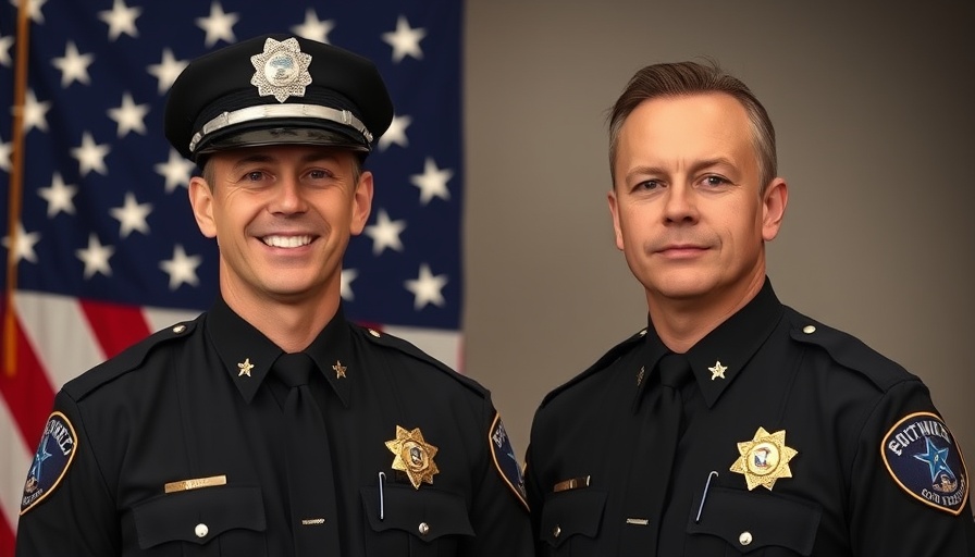 Formal portraits of two Tremonton officers in uniform, in front of flag.