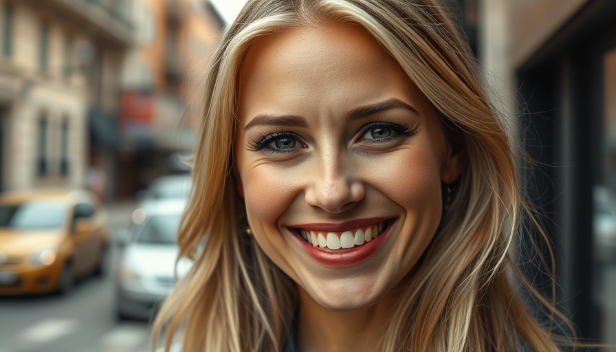 Portrait of smiling blonde woman close-up, Sugar House redevelopment controversy.