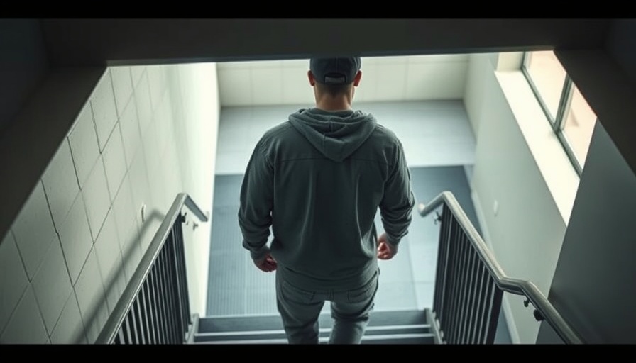 Surveillance footage in stairwell during manhunt for suspect.
