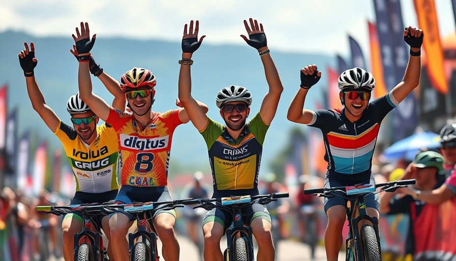 Finley Hemmert mountain biking championship celebration at finish line.