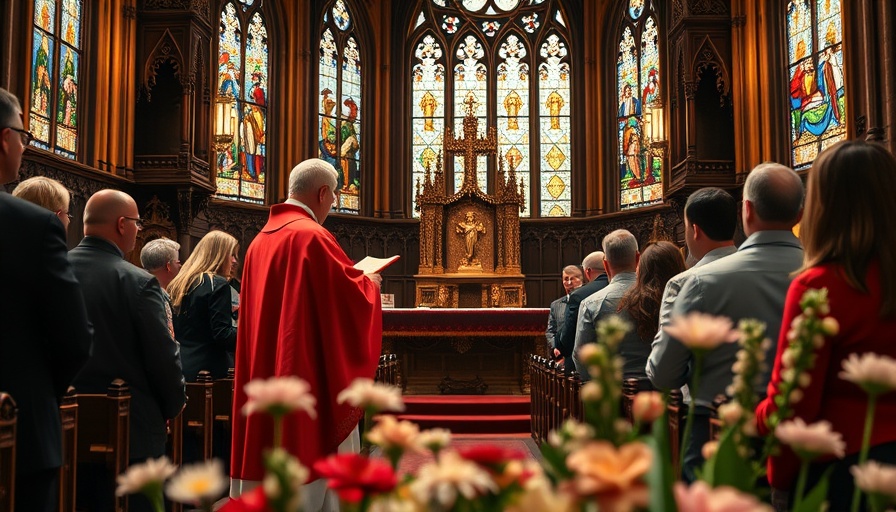 Church service with priest and increased mass attendance.